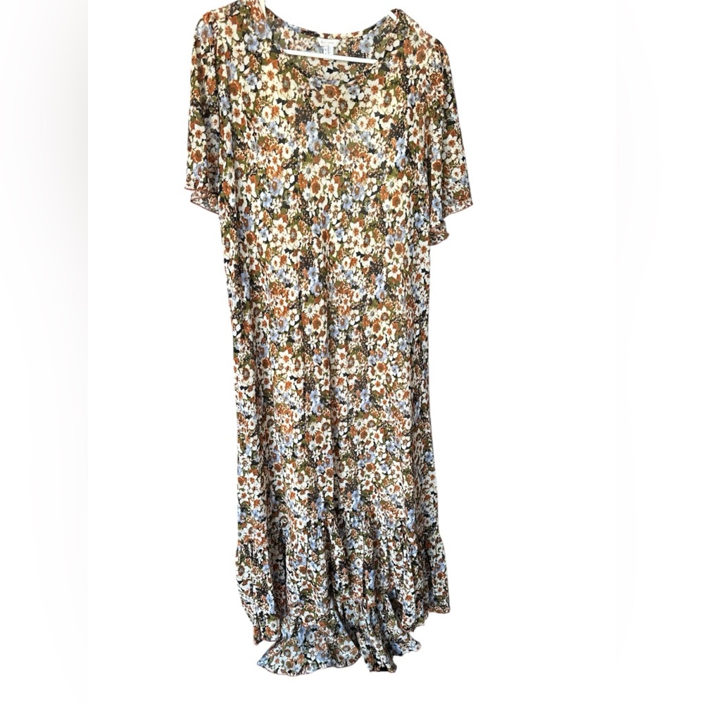 CATO - Hi-Low Floral Maxi Dress in Floral Earthy Tones